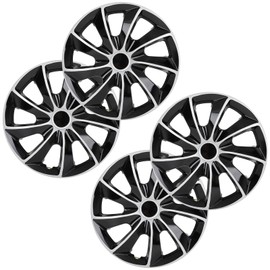Full 4PCS Hub Cap ABS Black & Silver 16" Rim Wheel Skin Cover Caps Covers