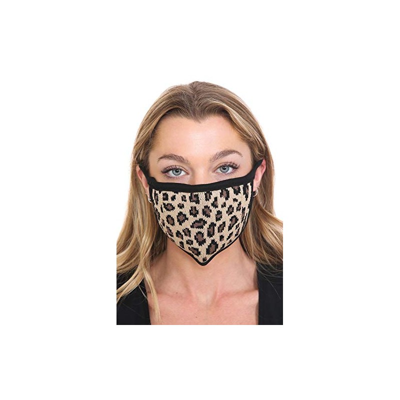 C.C Reusable Washable Knit Pattern Face Mask, Knit Leopard Latte,