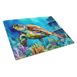 Caroline's Treasures DAC2805LCB Loggerhead Sea Turtle Glass Cutting Board Large Decorative Tempered Glass Kitchen Cutting and Serving Board Large Size Chopping Board