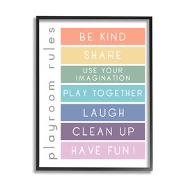 Stupell Industries Bold List of Playroom Rules Kids Rainbow Stripes, Designed by Anna Quach Black Framed Wall Art, 11 x 14, Multi