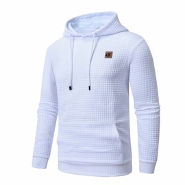 Yundobop Men's Pullover Hoodies Plaid Jacquard Long Sleeve Drawstring Hipster Casual Hooded Sweatshirts with Kanga Pockets White 3XL