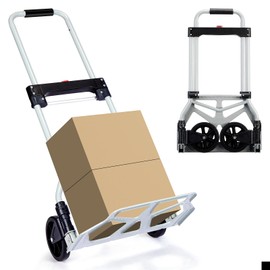Folding Hand Truck Dolly Cart Portable Foldable Aluminum Luggage Cart Trolley Cart Black Load 260 lbs, with Black Bungee Cord, Telescoping Handle,Solid Aluminium Wheel suspensions, Double Bearings