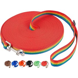AMAGOOD Dog 100ft x 1Inch Rainbow Multicolor Nylon Leash for Training, Tie Out, Play, Safety, Camping