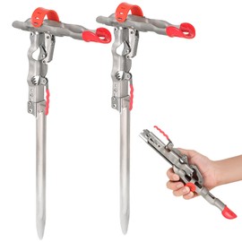 NATGAI 2 Pack Automatic Spring Fishing Rod Holders, Stainless Steel Auto Hook Setter Rod Stand with Ground Support, Folding Pole Bracket, Adjustable 360° Tip-Up Rod Rack for Bank Fishing