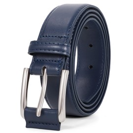 JasGood Men's Leather Belt Faux Leather Suit Business Denim Belt 33 mm Wide Men's Belt with Pin Buckle, darkblue