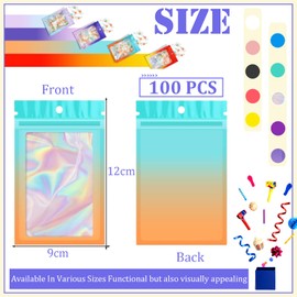 100 Stück Zip-Beutel Klein Mylar Bags Blau Orange Holografische Beutel 9x12cm,Wiederverschließbare Mylar Beutel,Geruchsdichte Baggys Ziplock-Beutel Polybeutel für Keksen,Schmuck,Lebensmittel