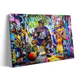 Kobe Bryant Canvas Wall Art Decor - 16X20 inch Graffiti-Inspired Basketball Tribute Featuring Lakers Iconic Moments, Mamba Mentality Design for Living Room or Office Wall Decor