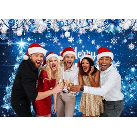 Blue Merry Christmas Backdrop Winter Silver Glitter Bokeh Snowflake Christmas Tree Photography Background for Xmas New Year Family Holiday Party Decoration Banner (6X4)