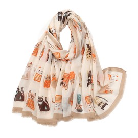 MAIGO Cat Scarf - 180CM X 85CM Cat Scarf Gifts Dacron with Tassels for Women Lovers Grils,Womens Infinity Scarves with Cats on it,lover Gifts Presents for Cat Lovers,Cat Scarves to Hide Neck Girl