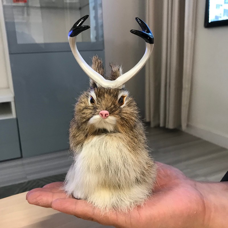 Realistic Jackalope Furry Wild Animal Replica Figurine Easter Bunny Spring