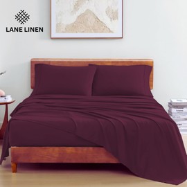 LANE LINEN 100% Organic Cotton Eco Friendly Full Size Bed Sheets, Mercerized Fully Elasticized Cotton Sheets Full, Percale Weave Soft & Comfy Comes in Variety of Colors- Windsor Wine