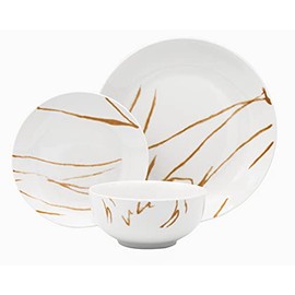 Godinger Dinnerware Set Plate Bowl Boulon Gold - Service of 4