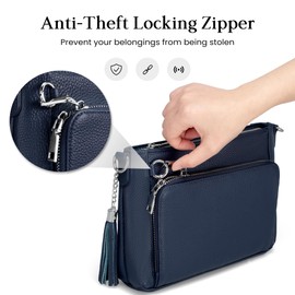befen Genuine Leather Crossbody Bag Medium Shoulder Bag Anti Theft Purse with RFID (Navy Blue)