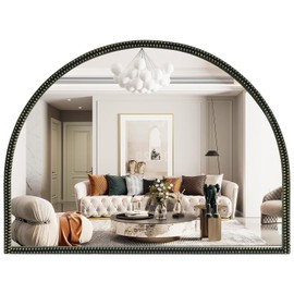 WallBeyond Black Vintage Mirror for Vanity 32x24 Inch, Gold Antique Mirror with Ornate Beaded Frame for Bathroom, Living Room, Fireplace, Entryway