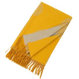 World of Shawls WINTER WARMER Reversible Thick Long Mulberry Tree Print Fashion Scarf Blanket Wrap (Mustard/Silver)