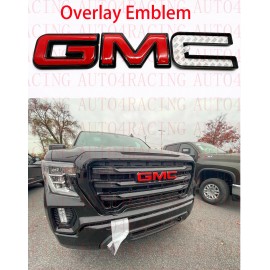 CAPSBAY 2019 2020 2021 GMC Sierra Front Grill  Red Black Emblem Kit Overlay Emblem