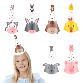 Falafoty 24 Pieces Animal Party Hats Birthday Set, Animal Paper Crown Hat Party Cone Hats for Children's Birthday Animal Costume, Party Hats Photo Props Accessories for Family Celebrations for
