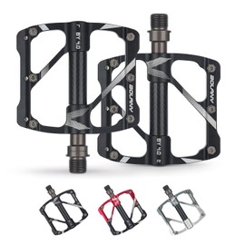 BOLANY Mountain Bike Pedals, 3 Sealed Bearings CNC Aluminum Alloy MTB Pedals with 12 Anti-Skid Pins Bicycle Flat Pedals, 9/16"" Lightweight Platform for Road Mountain BMX Bike, Black