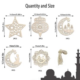 7PCS Ramadan Decorations for Home, Eid Decorations for Home Wooden Pendant Moon Star Wind Light Shape Eid Decorations, Eid Mubarak Decorations for Outdoor Home Ramadan Ornament Mubarak
