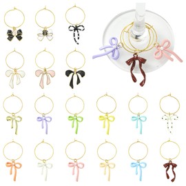 WEWAYSMILE 18 Pcs Bow Wine Glass Charms for Stem Glasses with Alloy Wine Glass Tags for Dinner Birthday Tasting Party Drink Charm Supplies