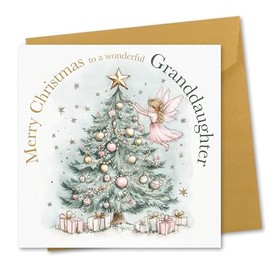 Christmas Card for Granddaughter. Fairy Tree Design. Eco-friendly & UK Made. Verse Inside. 148x148mm card size.