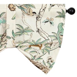 Leeva Tie-up Window Valance Curtain for Study Room, Linen Energy Saving Bird Printed Foral Pattern Rod Pocket Small Curtains for Bedroom Dining Room, 52 x 18 Inches, Beige, One Panel