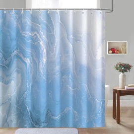 Abstract Marble Shower Curtain, Light Blue Pattern Modern Shower Curtains Set Bathroom Decor, Waterproof Fabric with 12 Hooks Accessory 72x72 Inch