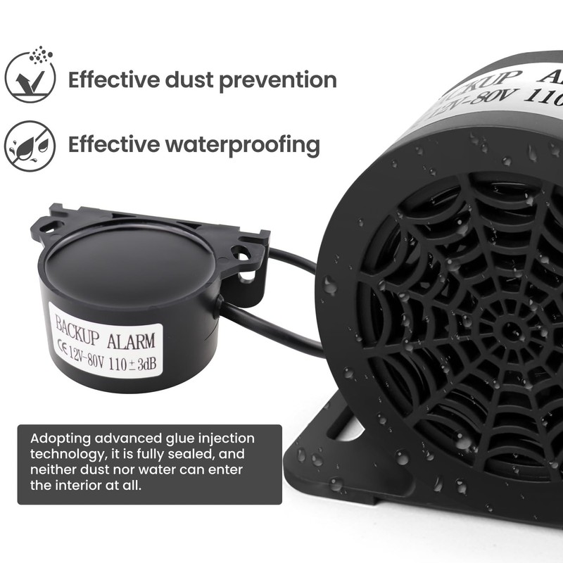 MIRKOO Backup Alarm 110dB 12V-80V DC Waterproof Industrial Heavy-Duty Backup