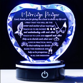 YWHL Wedding Gifts for Couples Crystal Heart Anniversary Marriage Prayer Plaque with Colorful LED Base Wedding Gift with Inspiring Quotes, Unique Newlywed Gifts Mr and Mrs Gifts Bridal Shower Gifts