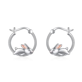 Rabbit Hoop Earrings 925 Sterling Silver Cute Animal Bunny Hoop Earrings Jewelry Gifts for Women (rabbit)