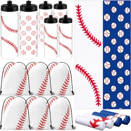 FuWeave 18 Pcs Sports Party Favors Basketball Soccer Water Bottle Baseball Softball Cooling Towel 6 Sports Water Bottle 6 Ice Towel 6 Drawstring Bag Football Volleyball Towel for Team Gift