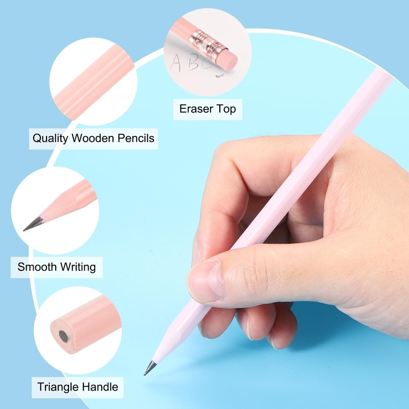 PATIKIL Round Pencils, 24 Pcs Triangle HB Graphite Pencil Wooden