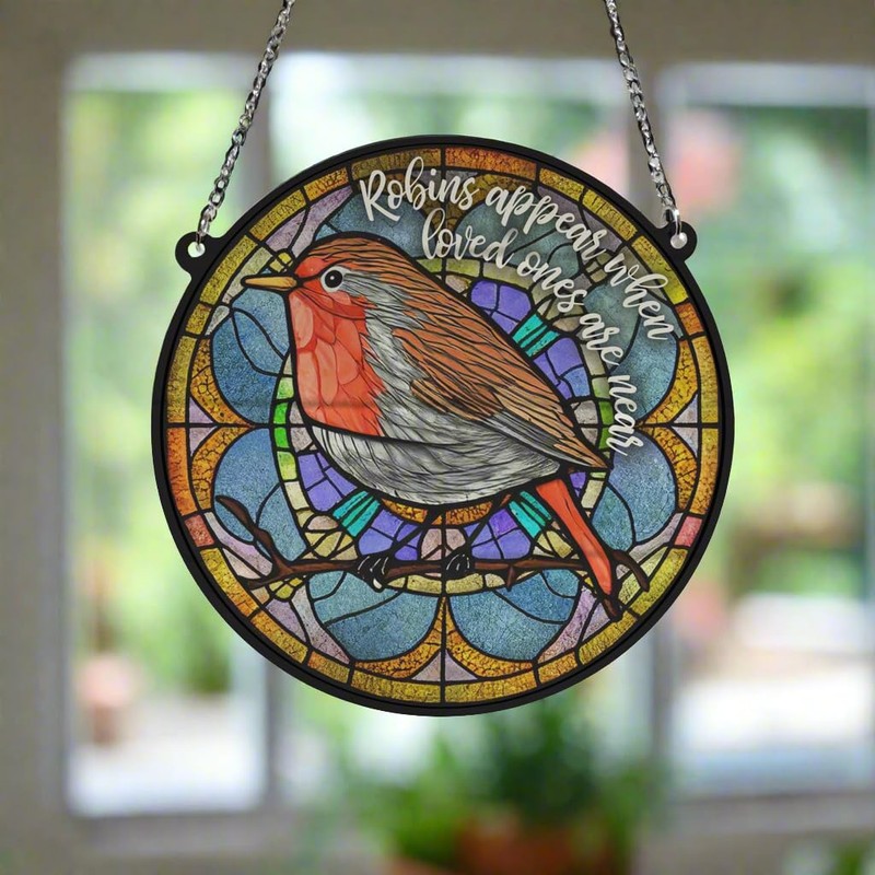 Image Industry Robins Appear Stained Glass Effect Suncatcher - Garden