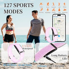 Smart Health Wristband for Men Women, Wearable Activity & Fitness Tracker with GPS, 100+ Sport Modes, Measuring Heart Rate, Health, Sleep, Stress, IP68 Waterproof Health Tracker with Free App, Pink