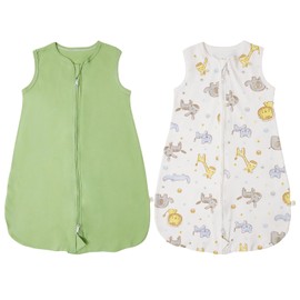 RUIOMII Pack of 2 Baby Sleeping Bags 0-6 Months, Soft Cotton Summer Sleeping Bag Baby 0.5 Tog with Zip, Wearable Blanket for Toddlers, Lions, Deer and Green