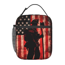 ainori - Lonchera reutilizable para bomberos para niños, niñas, mujeres y adultos, bolsa de almuerzo aislada con bandera americana, bolsa de poliéster para la escuela, picnic, trabajo, viajes, playa o