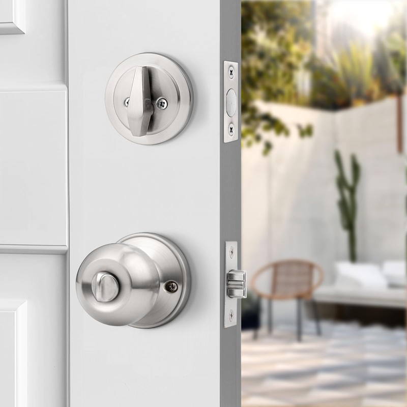 Probrico 6 Pack -Brushed Nickel Entry Knob and Single Cylinder