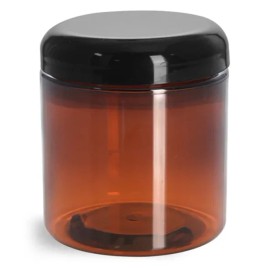 Unbranded Lot of 48 - 8 oz Amber Plastic Jars with Black Domed Lined Lids