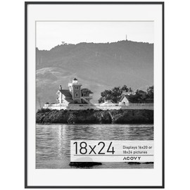 Acovy 18x24 Black Frame, 18x24 Frame Matted to 16x20, Metal 18 x 24 Picture Frames For Wall, Aluminum 18 by 24 Poster Frame with HD Tempered Glass, Wall Hook Included (Black, Pack of 1)
