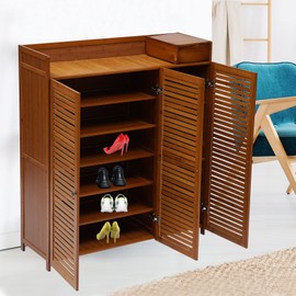 ZGEXING 7 Tier Bamboo Shoe Rack, Brown Shoe Storage Cabinet, 38.6"L x 12.6"W x 45.3"H, Living Room, Bedroom, Bathroom