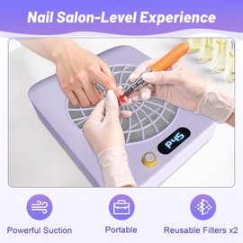 Nail Dust Collector Nail Tech - Vacuum Fan Dust Collector with 2 Reusable Filters & 1 Cleaning Brush, HPro Powerful Suction Machine Manicure Pedicure Tool for Acrylic Nail Polishing, NailSalon, Home