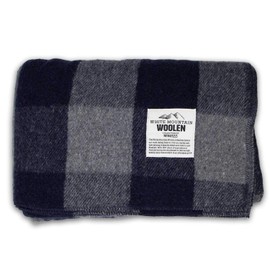 Minus33 Merino Wool - White Mountain Woolen Lodge Twin Blanket - Warm Throw Blanket - Picnic Blanket - 80% Recycled Wool - 65W x 90L - Gray and Blue Plaid