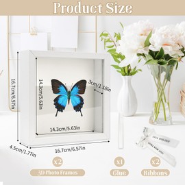 NVGVUP Pack of 2 3D Picture Frames for Filling, Deep Object Frame, Shadow Box, White, for Table Top and Wall (15 x 15 cm)