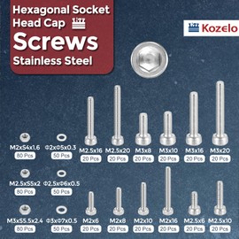 Kozelo 630pcs Socket Head Cap Screws Bolts Nuts Assortment Kit - [M2/M2.5/M3] 304 Stainless Steel Allen Socket Drive for 3D Printer