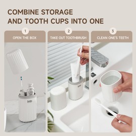 Topavatop Toothbrush Travel Case, 2 in 1 Toothbrush Holder and Rinse Cup, Large Capacity Toothbrush Cup with Cover, Portable Travel Toothbrush Holder for Traveling, Camping, Trip - 1Pcs - White