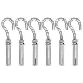 sourcing map Concrete Wall Hook M6x90mm, Expansion Shoulder Eye Bolts Open Cup Hook 304 Stainless Steel for Indoor Outdoor Ceiling Concrete Walls, Pack of 6