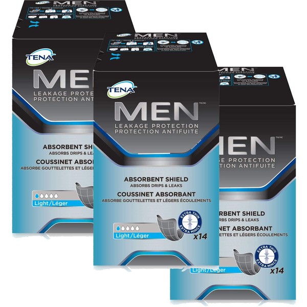 TENA Men Protective Shield Extra Light Bladder Weakness Pads for Men 3 Pack (3 Packs of 14)