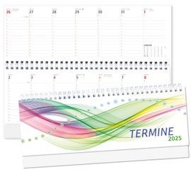 Office Calendar Landscape 2025 Wave Colourful Spiral Calendar Desk Calendar Table Landscape Calendar Sundays and Holidays Red 1 Week 1 Page 64 Pages
