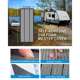 OCEANBROAD EVA Foam RV Step Cover 16''L x 6.5''W 4 Pack with Self Adhesive for Ladders Trailers Truck Campers RV Steps Treads, Gray