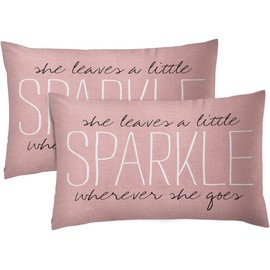 Emvency Set of 2 Throw Pillow Cover Cute Burlap Pink Sparkle Monogram Decorative Home Decor Lumbar 20 x 30 Inch Pillowcase
